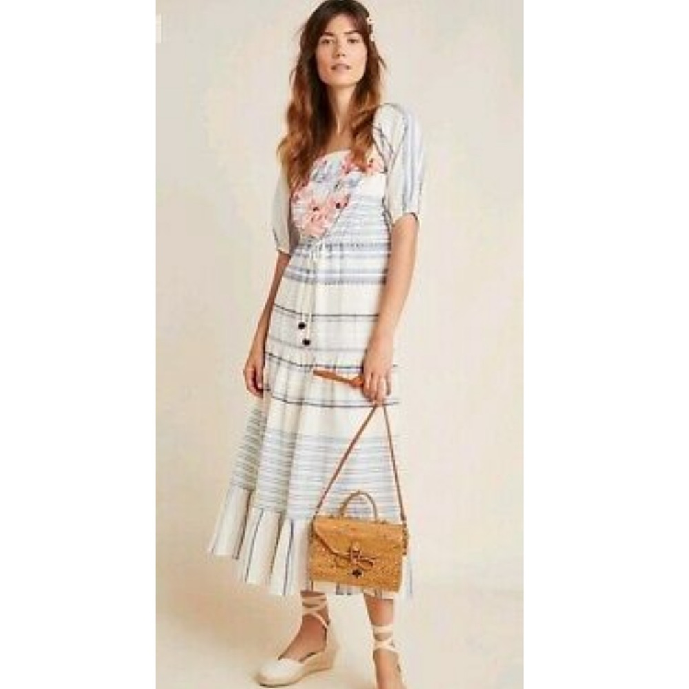 ANTHROPOLOGIE stripped embroidered dress